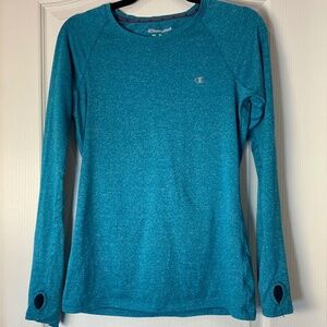 Champion Athletic Long Sleeve Performance Top Turquoise Blue Thumbholes S Yoga